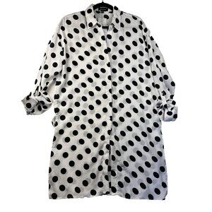 MASA USA Polka Dot Button Down Tunic Blouse Size M Longline Coastal Beach Top